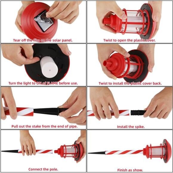 6 Pack Christmas Solar Torch Lights , Flickering Flame Torch Candy Cane Marker - Picture 6 of 7